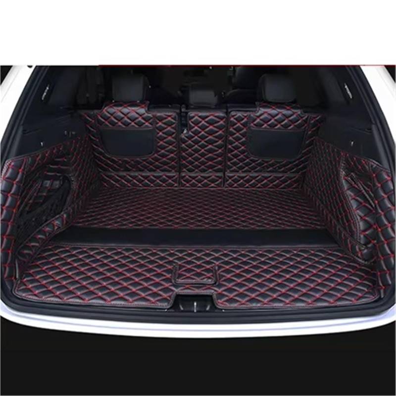 Kofferraummatte Für Chevrolet Für Captiva 2014 2015 2016 2017 7 Sitze Leder Auto Stamm Matten Hinten Stamm Boden Mat Tray Teppich Schlamm Kofferraumwanne(Black red) von BOHHO