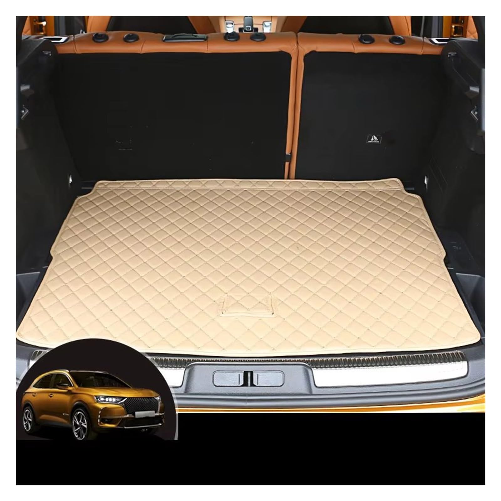 Kofferraummatte Für Citroen DS7 2017 2018 2019 2020 Leder Kofferraum Matte Cargo-Liner Teppich Zubehör Innen Kofferraumwanne(A-,Trunk Mat 1 Piece) von BOHHO