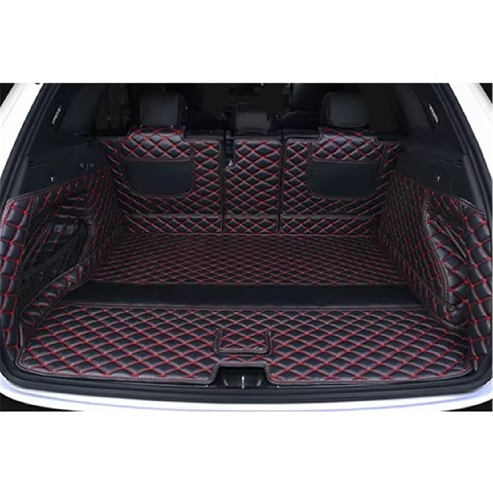 Kofferraummatte Für Ford Für Rand 2012 2013 2014 PU Leder Auto Stamm Matten Hinten Stamm Boden Mat Tray Teppich Schlamm Kofferraumwanne(Black red) von BOHHO