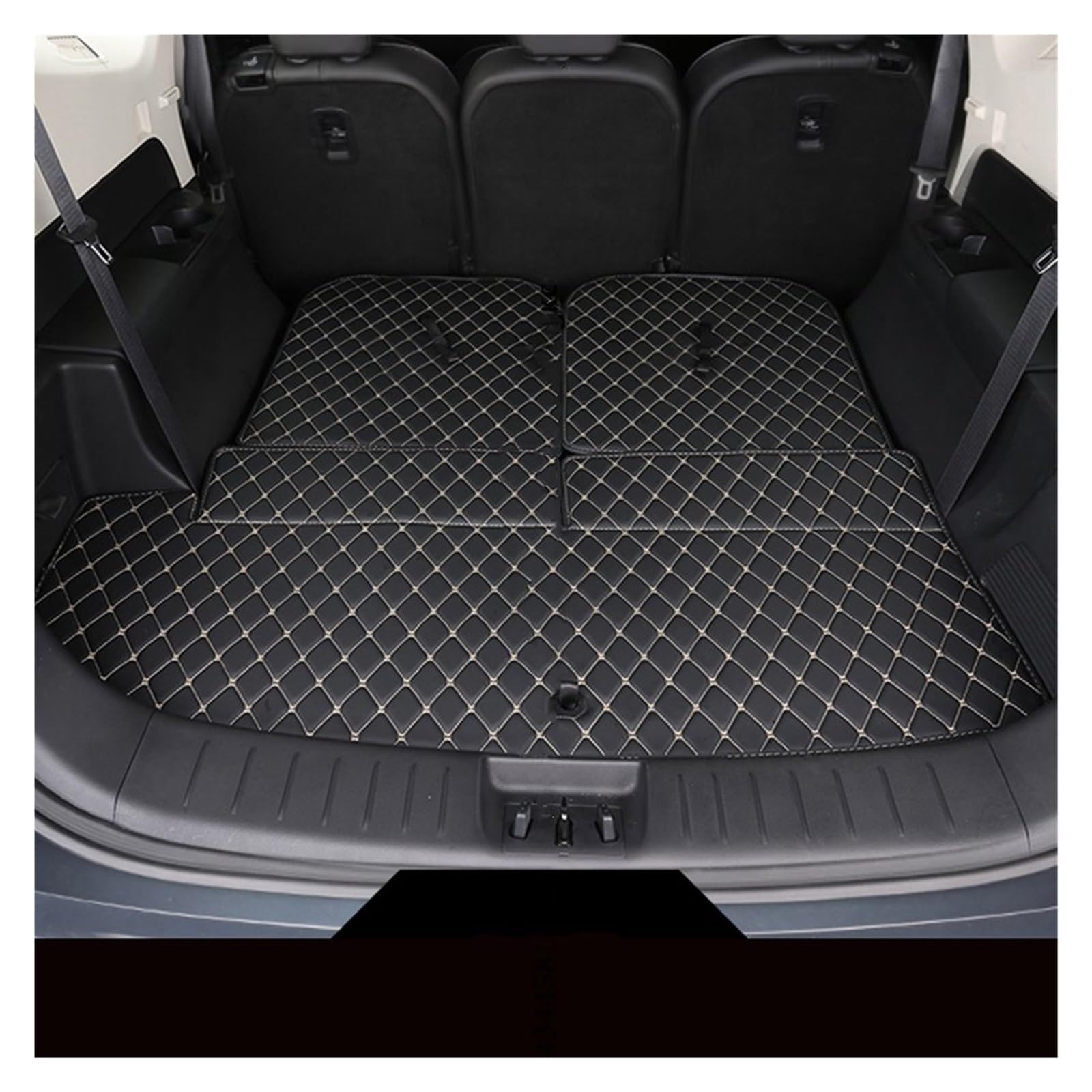 Kofferraummatte Für Geely Für Okavango 2021 2022 2023 2024 Auto PU Leder Stamm Matte Hinten Liner Fracht Wasserdicht Teppich Fach Schutz Kofferraumwanne(A-Black beige) von BOHHO