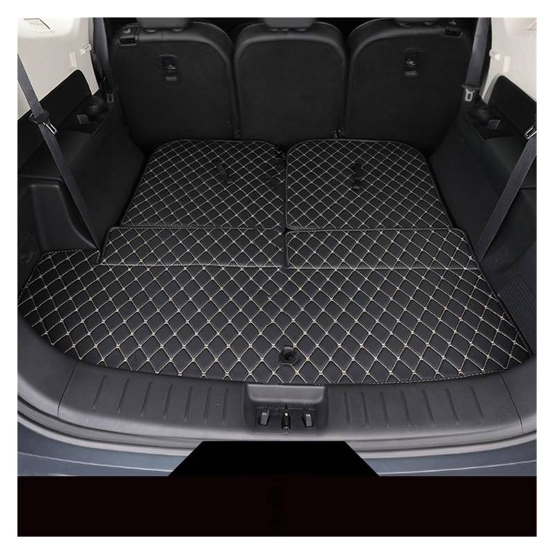 Kofferraummatte Für Geely Für Okavango 2021 2022 2023 2024 Auto PU Leder Stamm Matte Hinten Liner Fracht Wasserdicht Teppich Fach Schutz Kofferraumwanne(A-Black beige) von BOHHO