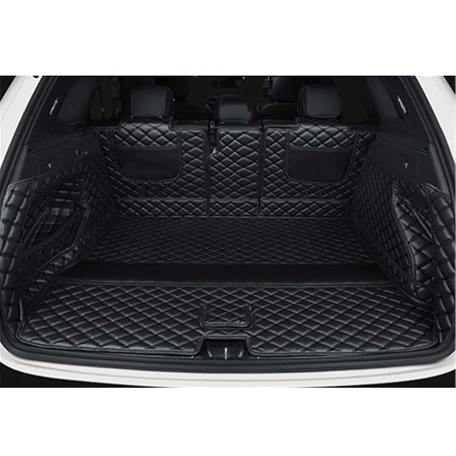 Kofferraummatte Für Haval H9 2015 2016 2017 2018 2019 2020 PU Leder Kofferraum Matte Cargo-Liner Zubehör Innen Boot Kofferraumwanne(All Black) von BOHHO