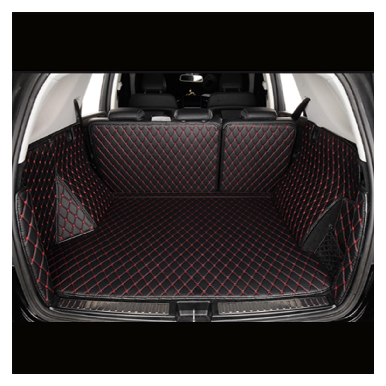 Kofferraummatte Für Hyundai Für Santa Fe TM 2019 2020 2022 2023 Auto Stamm Matten Cargo-Liner Pads Auto Kofferraum Teppich Kofferraumwanne(Black with red) von BOHHO