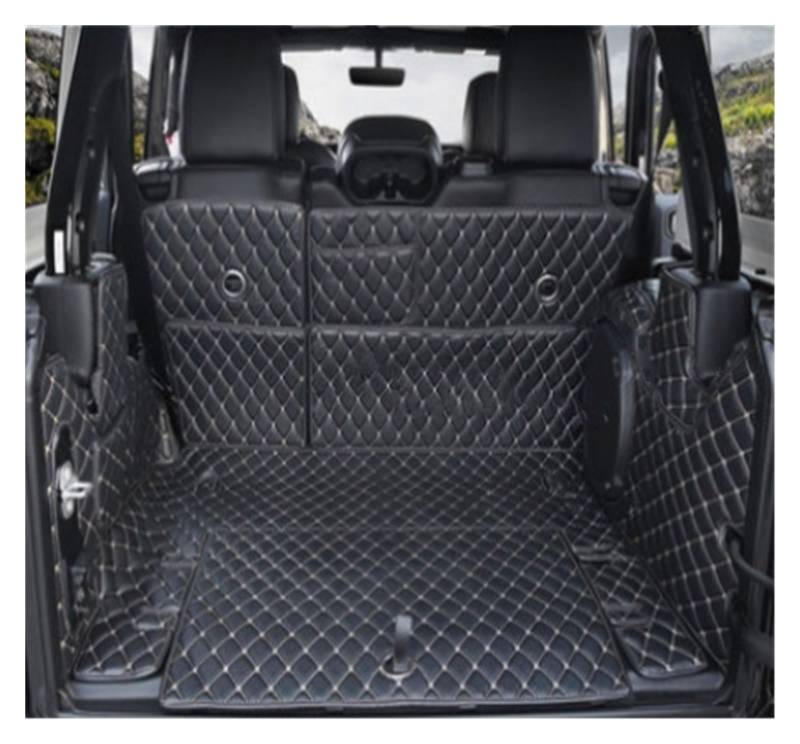 Kofferraummatte Für Jeep Für Wrangler JL 4 Tür 2018 2019 2020 2021 2022 Auto Stamm Matten Cargo-Liner Boot Teppiche Kofferraumwanne(C- Black with beige) von BOHHO