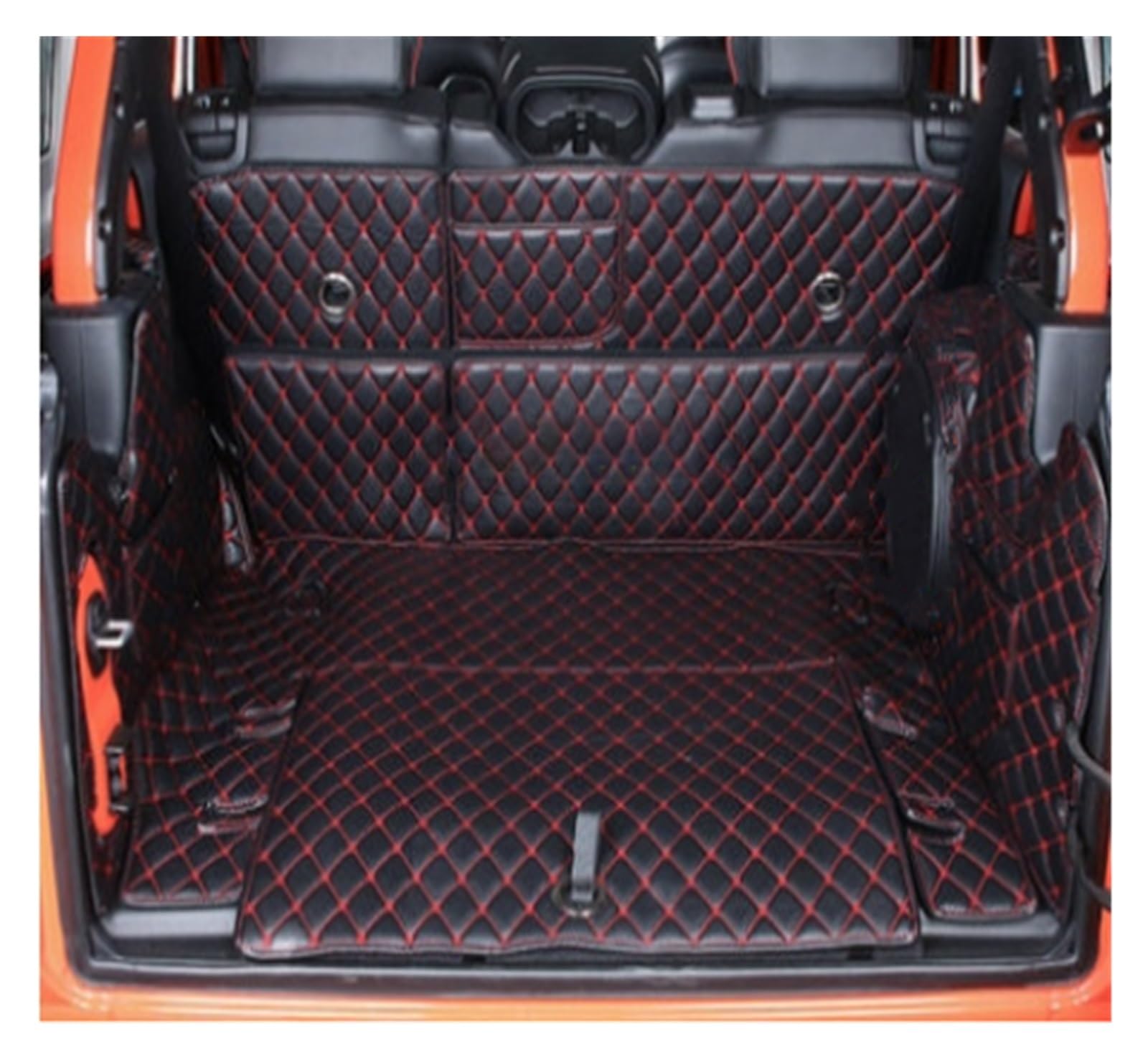 Kofferraummatte Für Jeep Für Wrangler JL 4 Tür 2018 2019 2020 2021 2022 Auto Stamm Matten Cargo-Liner Boot Teppiche Kofferraumwanne(F- Black with red) von BOHHO