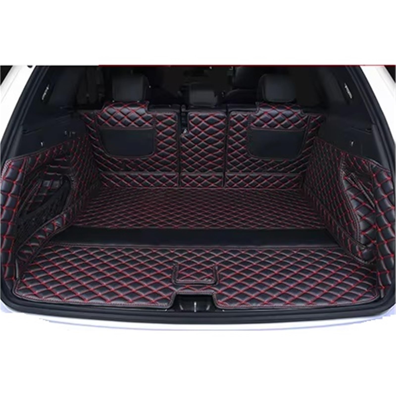 Kofferraummatte Für Peugeot 308 Limousine 2014 2015 PU Leder Auto Stamm Matten Hinten Stamm Boden Mat Fach Teppich Schlamm Kofferraumwanne(Black red) von BOHHO