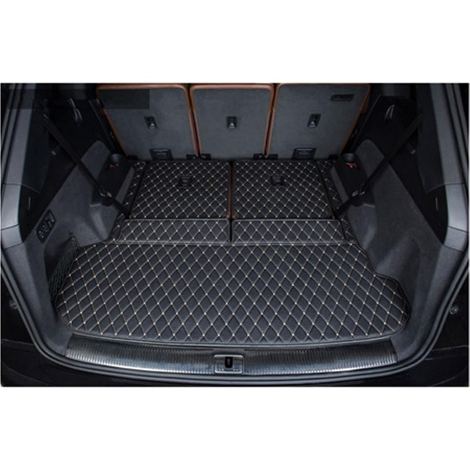 Kofferraummatte Für Q7 7 Sitze 2015 2016 2017 2018 2019 2020 2021 2022 Auto Stamm Matten Kofferraum Teppiche Cargo-Liner Styling Abdeckungen Kofferraumwanne(B- Black with beige) von BOHHO