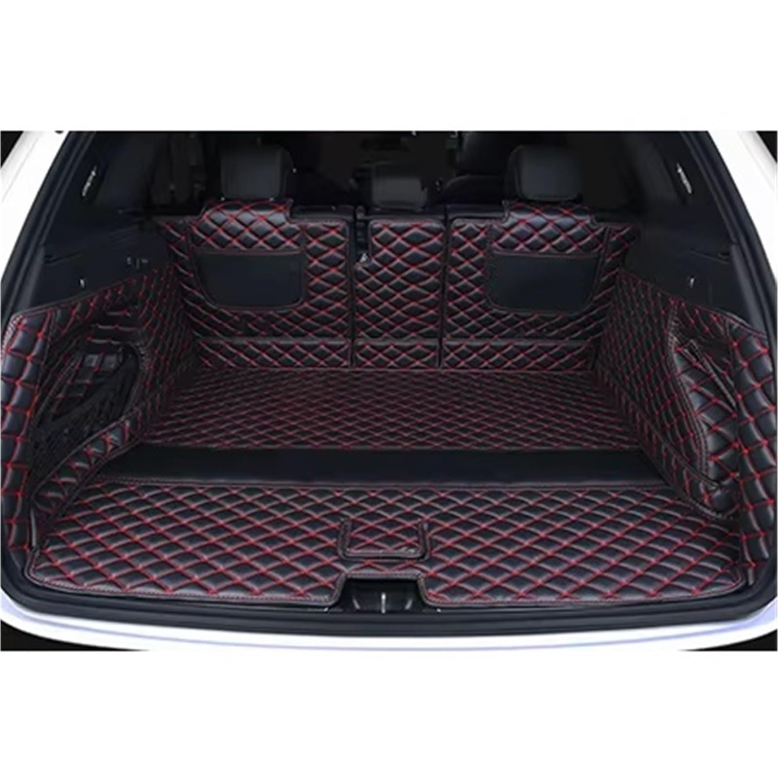 Kofferraummatte Für Tesla Für Modell S 2015 2016 2017 2018 2019 2020 2021 Leder Auto Stamm Matten Hinten Stamm Boden Matte Fach Teppich Schlamm Kofferraumwanne(Black red) von BOHHO