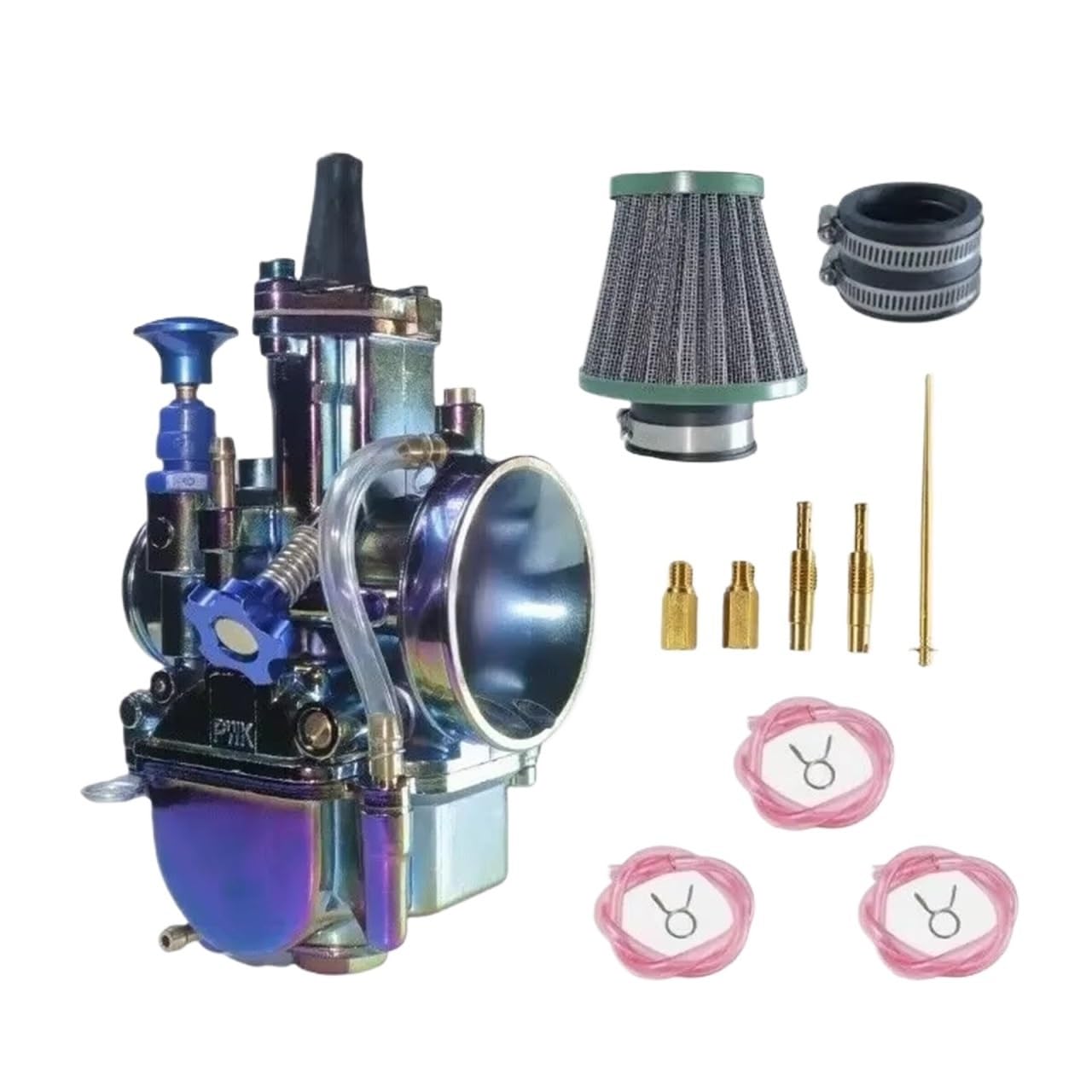 Motorrad Carburetor Universeller Vergaser mit bunter Galvanisierung für PWK24 26 28 30 32 34 mm mit grünem Filter, Platin-Finish Heavy Duty Vergaser(Style 1-A) von BOHHO