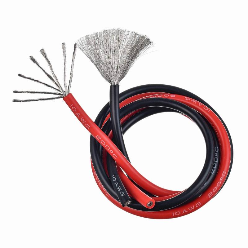 BOJACK 10 Gauge Silikondraht 10 Fuß rot und 10 Fuß schwarz Flexibler 10 AWG verseilter Kupferdraht (Packung mit 1 Paar) von BOJACK