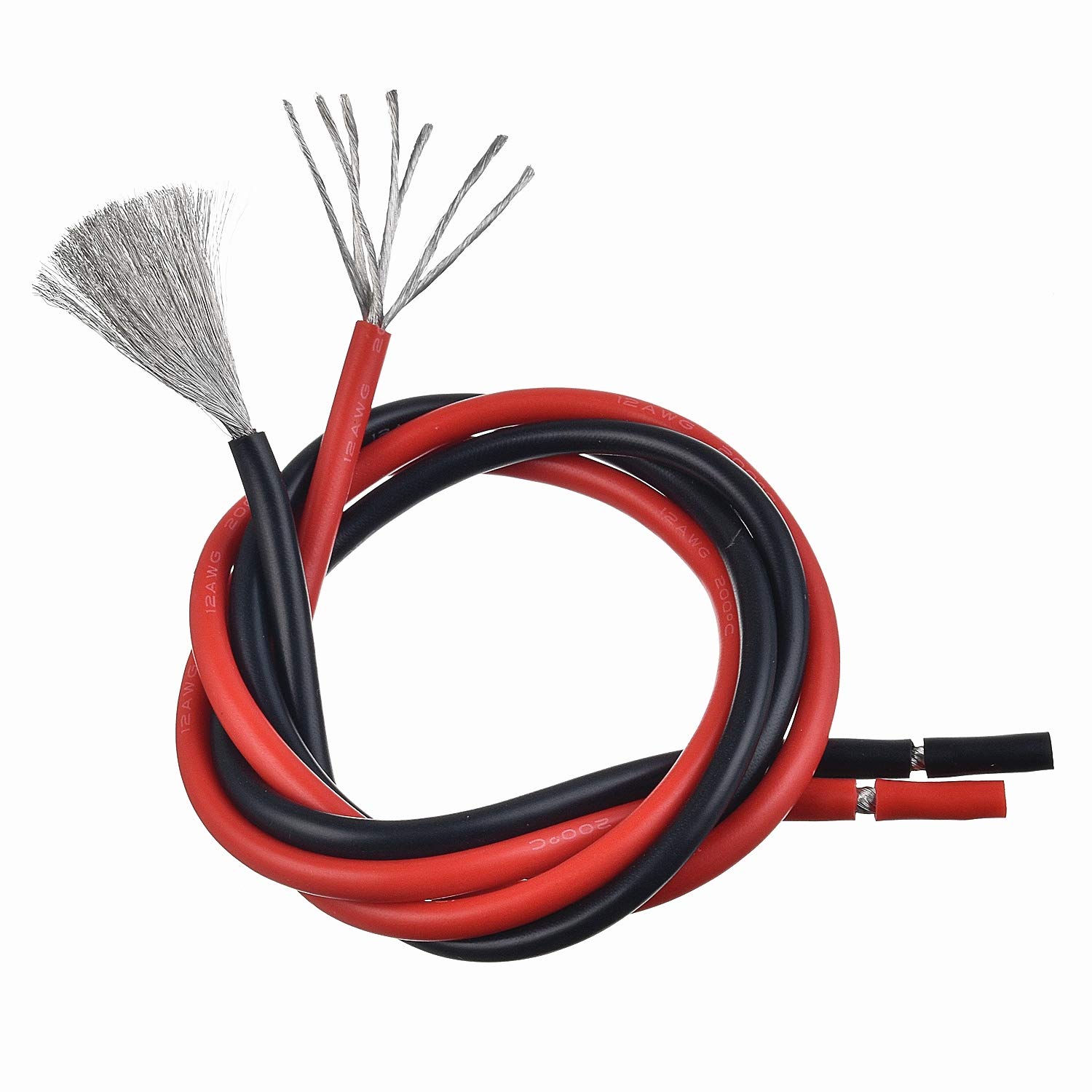 BOJACK 12 Gauge Silikondraht 10 Fuß rot und 10 Fuß schwarz Flexibler 12 AWG verseilter Kupferdraht (Packung mit 1 Paar) von BOJACK