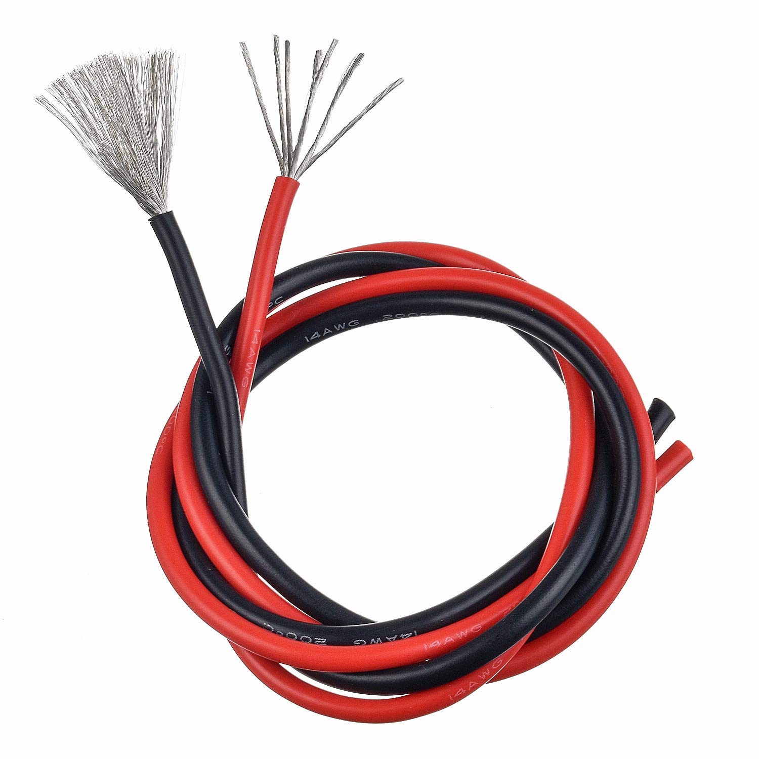 BOJACK 14 Gauge Silikondraht 10 Fuß rot und 10 Fuß schwarz Flexibler 14 AWG verseilter Kupferdraht (Packung mit 1 Paar) von BOJACK