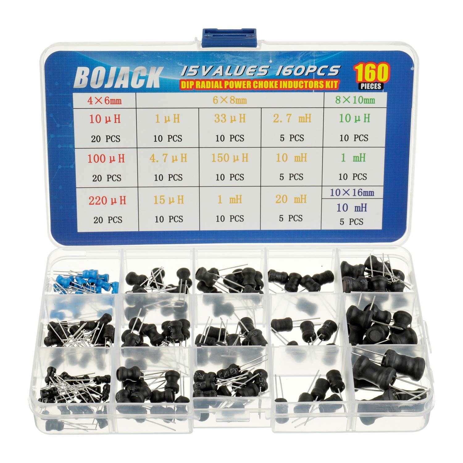 BOJACK 15 Werte 160 Stück Induktivität 10 uH bis 20 mH DIP Radial Power Choke Induktoren Sortiment von BOJACK