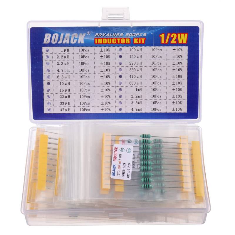 BOJACK 20 Werte 200 Stück Induktoren 1 uH bis 4,7 mH 0,5 W Farbring induktoren 1/2 Watt Sortiments kit von BOJACK