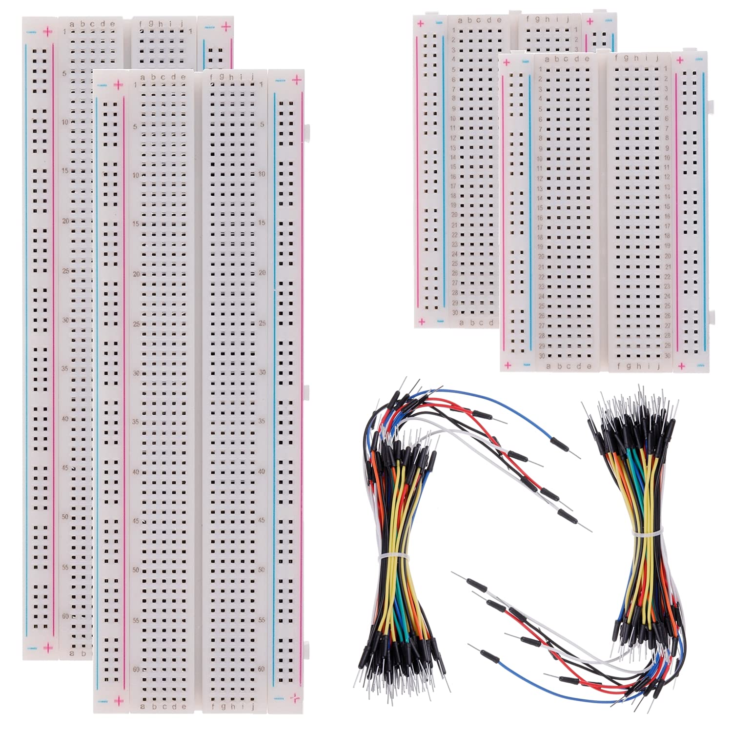 BOJACK Breadboard Kit Lötfreies Steckbrett 2 Pcs 830 Punkte Steckplatine ＆ 2 Pcs 400 Punkte Steckplatine ＆ 126 Pcs Flexible Steckbrett-Überbrückungsdrähte (3 Werte 130 Stück) von BOJACK