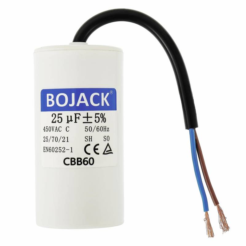 BOJACK CBB60 25uF 450V 50/60HZ Anlaufkondensator, SH Motorbetriebskondensator, AC Motorkondensator, mit Draht von BOJACK