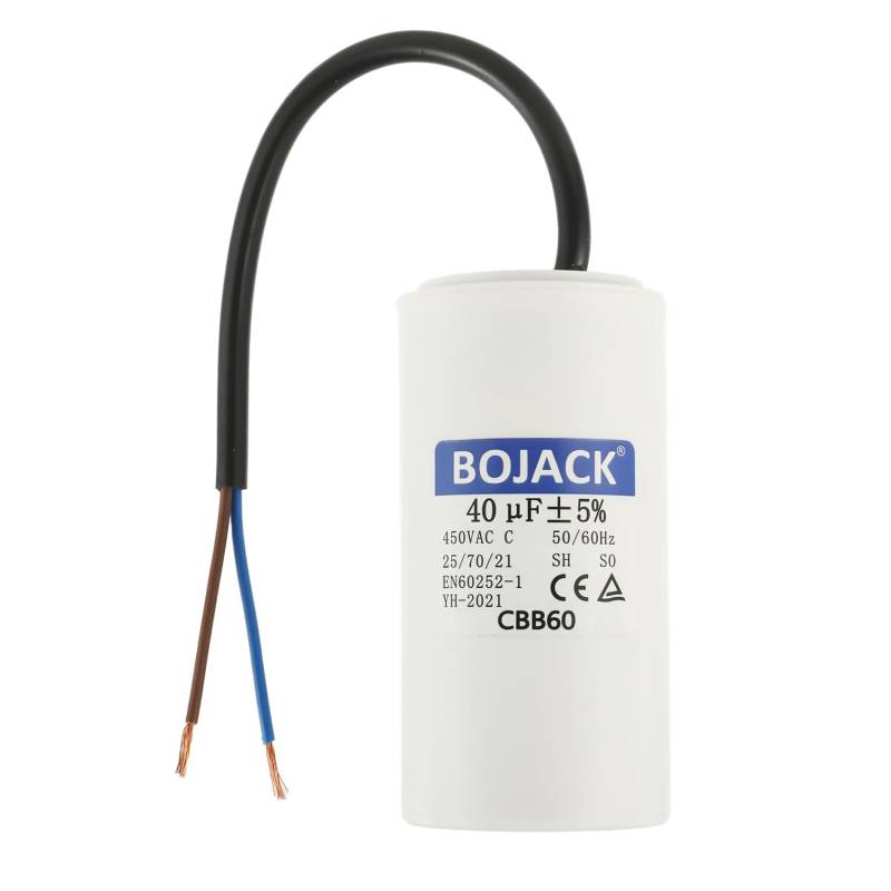 BOJACK CBB60 40uF 450V 50/60HZ Anlaufkondensator, SH Motorbetriebskondensator, AC Motorkondensator, mit Draht von BOJACK