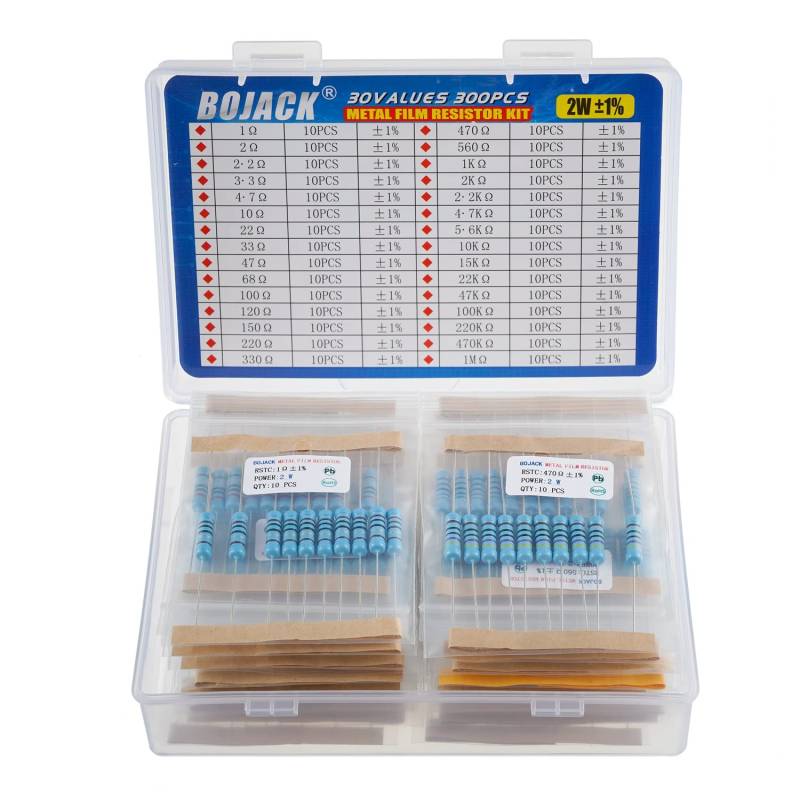 BOJACK Widerstände Sortiment Kit 1 Ohm - 1M Ohm 2W Metallfilm Widerstand Resistor Kit（30 Werte 300 Stück ） von BOJACK