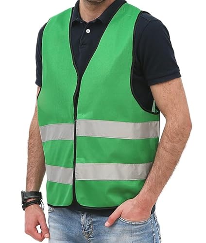 BOMOOMOO Pack of 5 Car Safety Vests, Warnweste, Sicherheitsweste Fahrrad, Auto Reise zubehör, for Adults Washable Motorcycle, mit 5 Taschen mit Kordelzug (Unisex,grasgrün) von BOMOOMOO