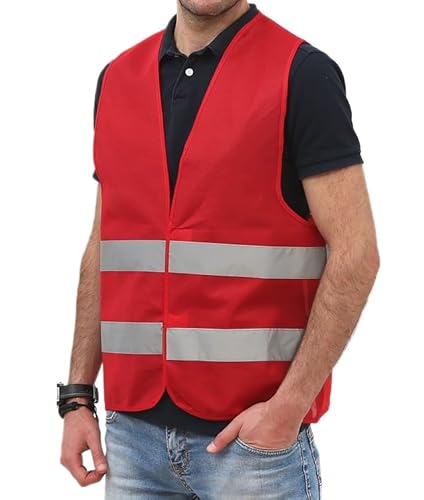 BOMOOMOO Pack of 5 Car Safety Vests, Warnweste, Sicherheitsweste Fahrrad, Auto Reise zubehör, for Adults Washable Motorcycle, mit 5 Taschen mit Kordelzug (Unisex,rot) von BOMOOMOO