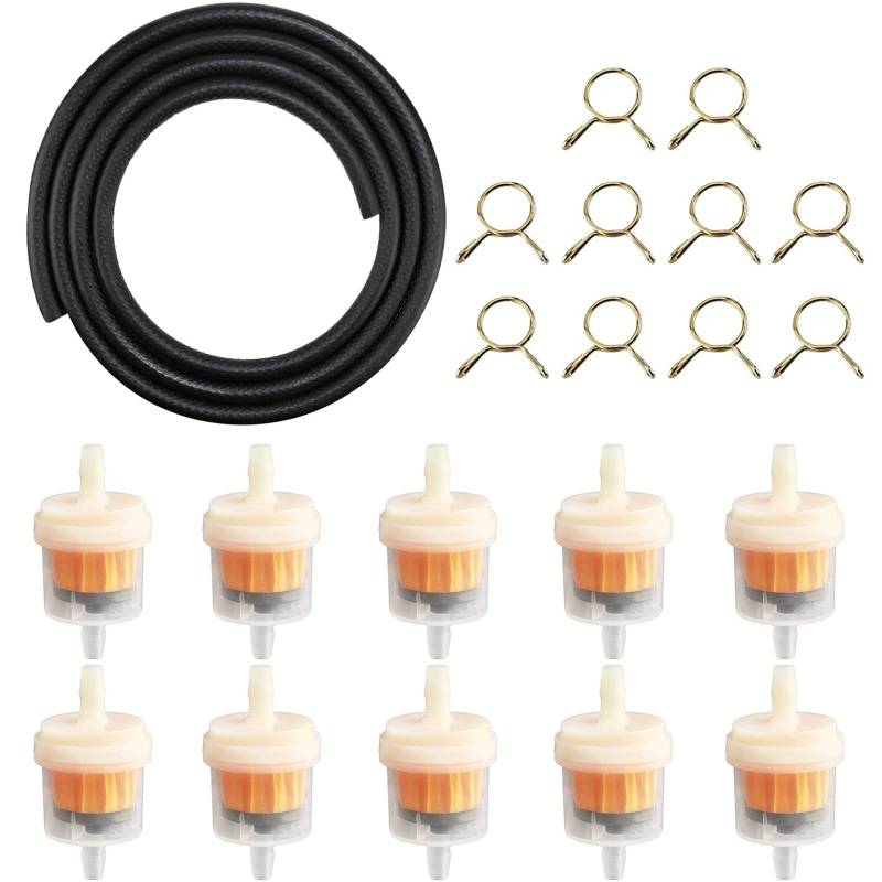 Motorrad Kraftstofffilter Schlauch Kit Benzinschlauch Kit 1 Meter 8mm Kraftstoffleitung 10 Stück Benzinfilter 10 Stück 8mm Schlauchschellen Für Rasenmäher Auto Motorrad Roller Mofa Diesel Moped von BOMULEZG