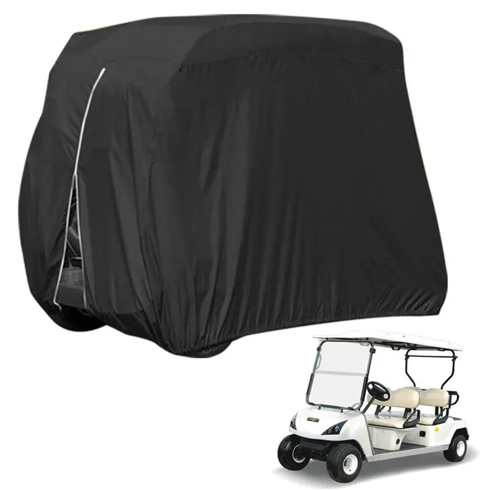 Golfwagen Abdeckung, Golf Cart Cover Abdeckung Outdoor-Schutz Wasserdicht Regenschutz Staubdicht Windschutzscheibe OxfordCloth 4 Personen Sitze Passend Für EZGO Club Car Yamaha Golfwagen Schwarz von BONJUME