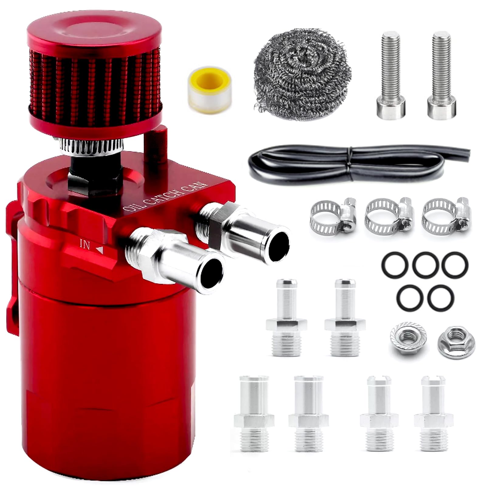 Oil Catch Tank, 350ML Auto Oil Tank Kit Aluminium Kraftstofftank Kann Öl Lagertank mit Luftfilter Schlauch Sonstiges Ersatzteile Zubehör Universal Auto Motor Öl Lagertank Ölkanne Ersatzteile Zubehör von BONJUME