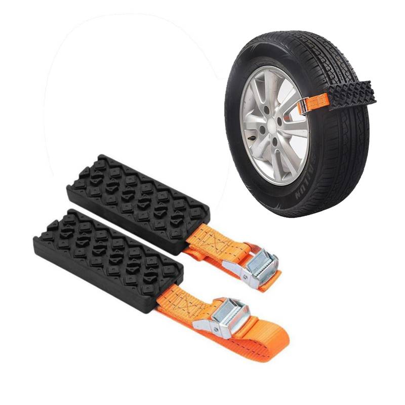 Rad-Reifenkette, 2PC Anfahrhilfe Wohnmobil Reifen-Traktionshilfe Sandbleche Gripmatte Verstellbare Anfahrhilfe Recovery Offroad Tracks Auto Traktionsband Wohnmobil für Universal für alle Reifenarten von BONJUME