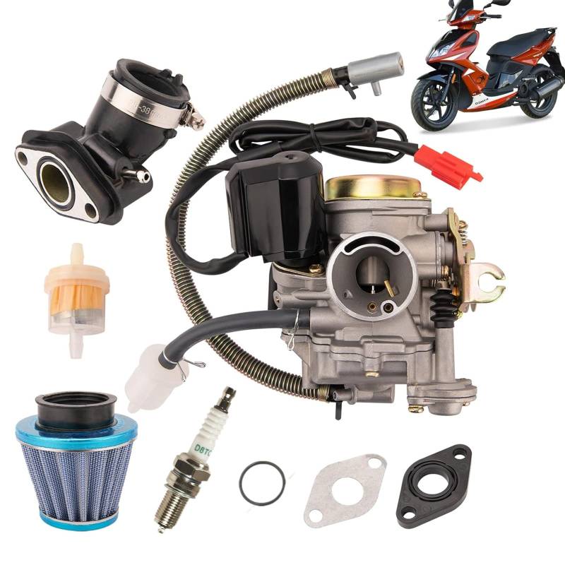 Standard Vergaser set, PD18J Vergaser mit Ansaugstutzen passend für GY6 4T 139QMB 49cc/50cc Scooter und Moped kompatibel für Kymco Agility 50, Znen ZN50QT-E, Kymco Super 8, DJ 50, Benzhou YY50QT von BONJUME