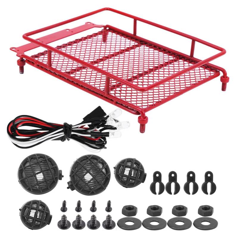 Dachträger-Gepäckträger aus Edelstahl, Nicht Leicht zu Verschleißen, Gepäckträger-Dachträger, Lebendiger und Schöner RC-Gepäckträger, für MN RC Crawler MN90 MN90KSilber (Rot) von BONKZEBU