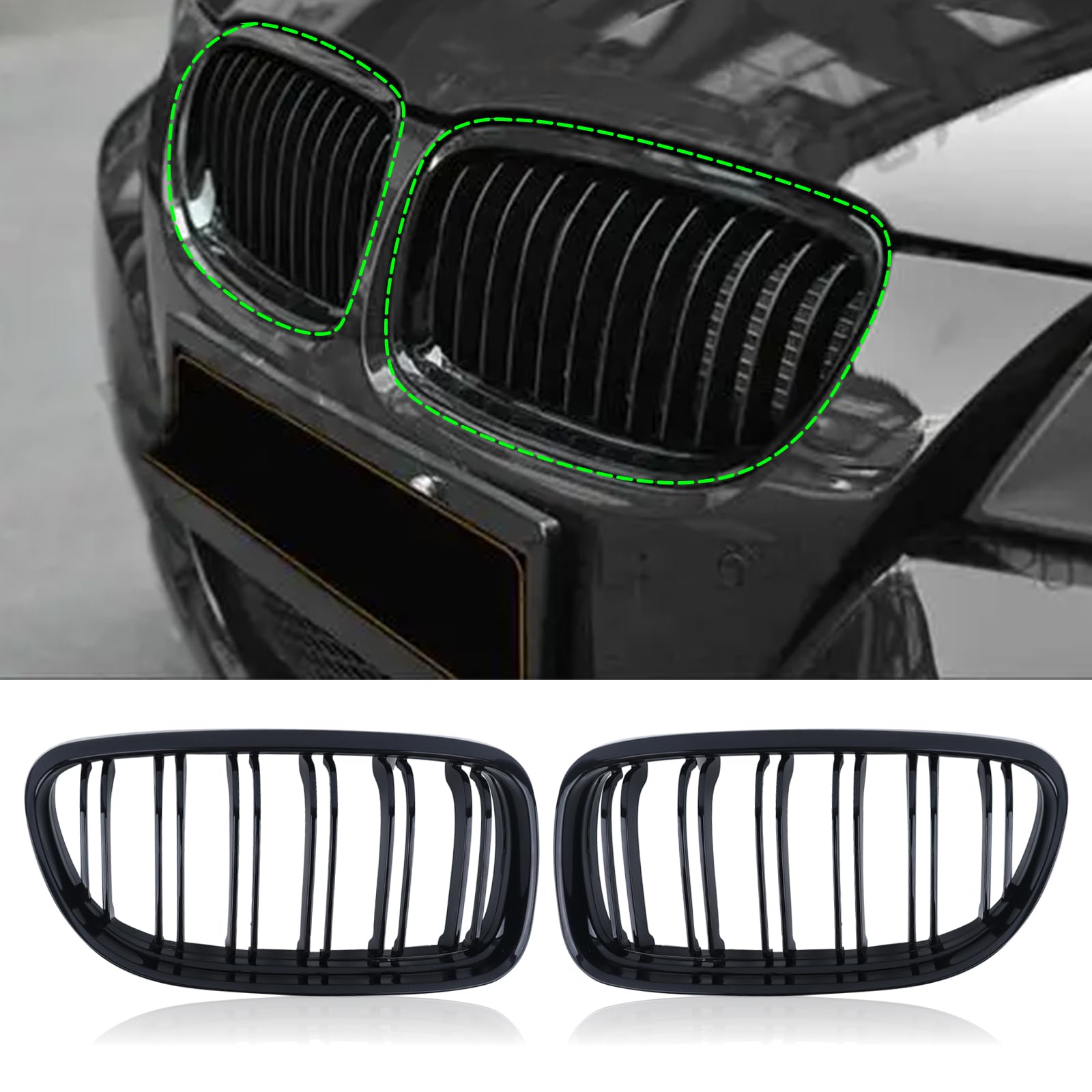 BONRYAN E90 E91 Kühlergrill Kompatibel für 2009-2011 Doppelgrill Schwarz Glanz für BMW 3er E90 E91 LCI Nierengrill Front von BONRYAN