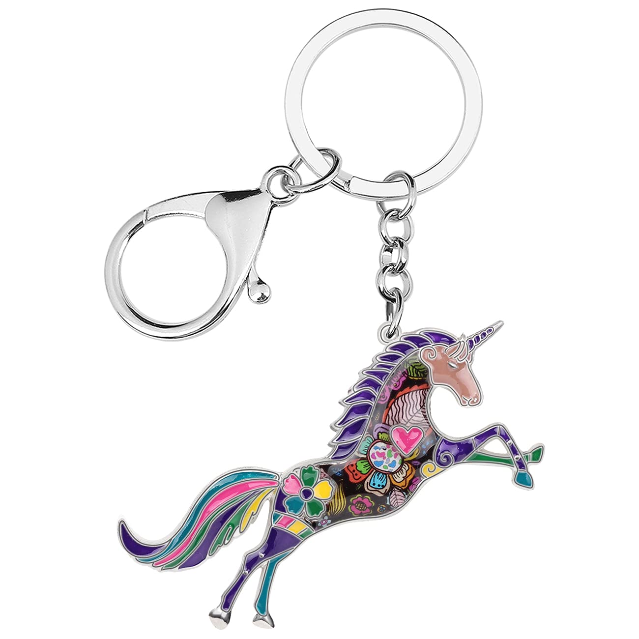 BONSNY Emaille Legierung süße Einhorn Schlüsselanhänger Für Frauen Mädchen Auto Geldbeutel Tasche Charms Pferd Schmuck Geschenke Zubehör (Lila) von BONSNY