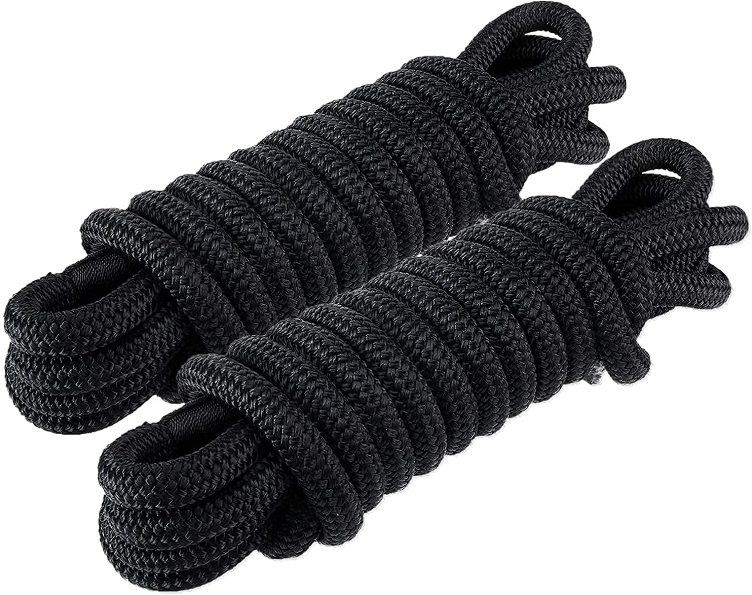 BOOMSTART 2 Stück Boot Seil 12mm Festmacherleine mit Auge Nylon Doppelt Geflochten Fenderseil Dock Linien Ø 12mm, L: 6.1 m, Auge 30.48 cm, Bruchlast: 2240 kg, Schwarz von BOOMSTART