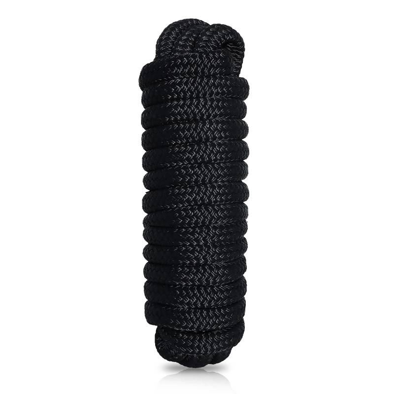 BOOMSTART Boot Seil 16mm Festmacherleine mit Auge Nylon Doppelt Geflochten Fenderseil Dock Linien Ø 16mm, L: 7.62 m, Auge 38 cm, Bruchlast: 3970 kg, Schwarz von BOOMSTART