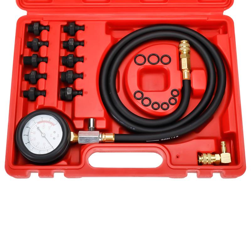 BOOMSTART Öldruckmessgerät Kit, 140psi 10bar Öldruckprüfer Öldruck Messgerat KFZ, Öldruckmesser Öldruckmanometer Öldrucktester mit Adaptern für PKW LKW Fahrzeuge von BOOMSTART