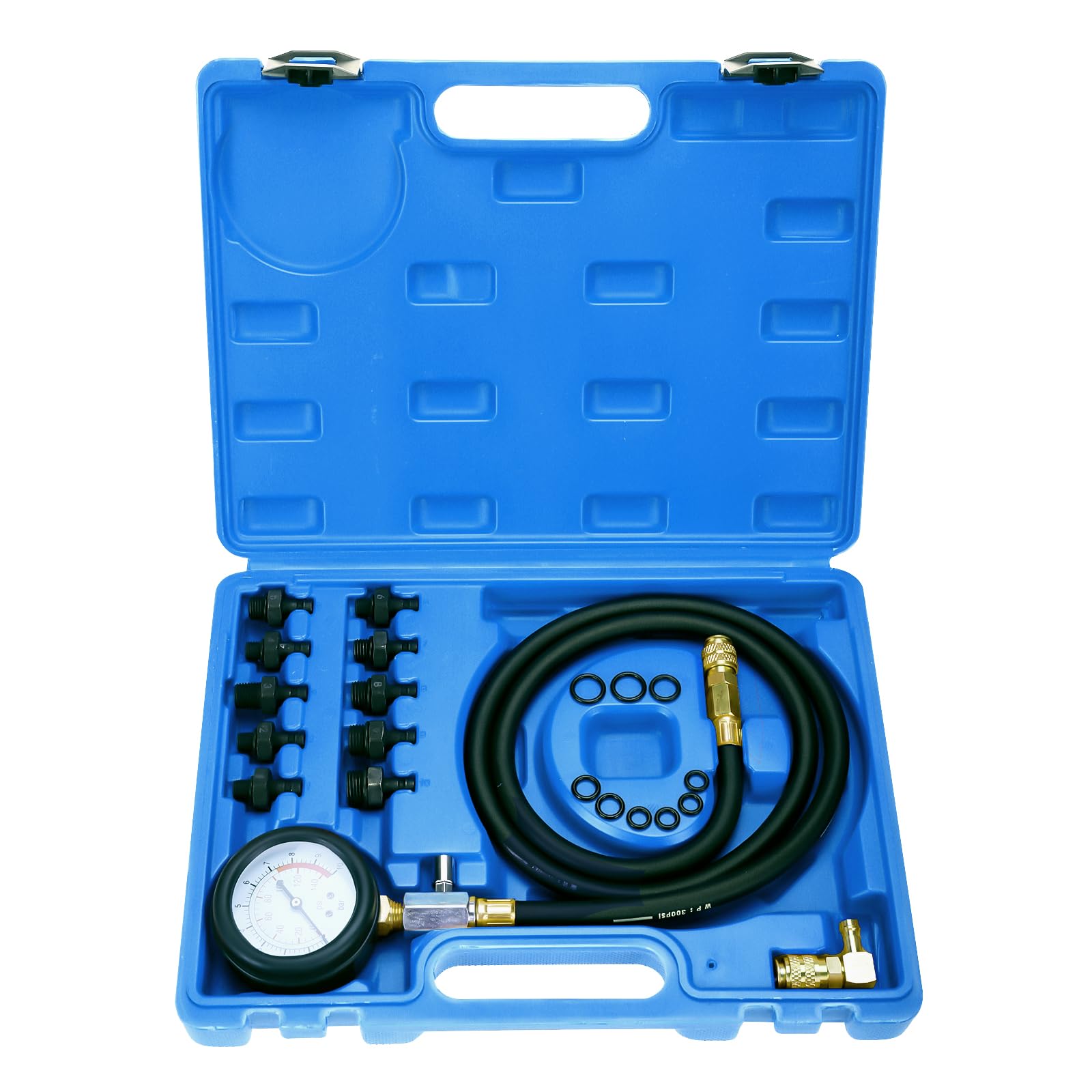 BOOMSTART Öldruckmessgerät Kit, 140psi 10bar Öldruckprüfer Öldruck Messgerat KFZ, Öldruckmesser Öldruckmanometer Öldrucktester mit Adaptern für PKW LKW Fahrzeuge (Blau) von BOOMSTART