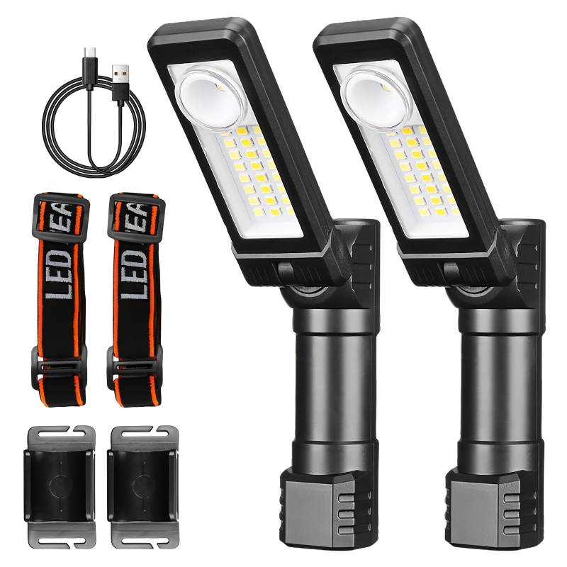 2 Stück LED Arbeitsleuchte, Werkstattlampe, Taschenlampe LED Aufladbar, Arbeitsleuchte LED mit Schwenkfunktion, COB Inspektionsleuchten, Arbeitslampe für Auto Reparatur, Werkstatt, Notfall Lampe von BORDEAG