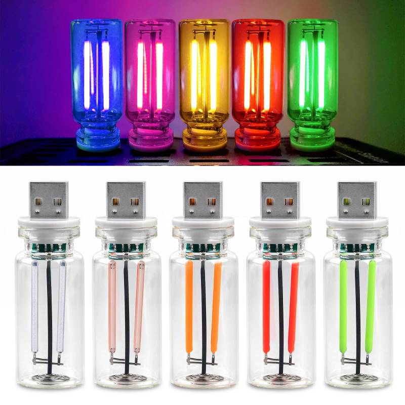 5 Stück USB Auto LED Innenbeleuchtung, Kreative Glasflasche USB Lampe, Auto Touch USB Umgebungslicht, Nachtlampen USB Licht Ambientebeleuchtung für Auto, Laptop, Power Bank, 5V, 1A / 2A von BORDEAG