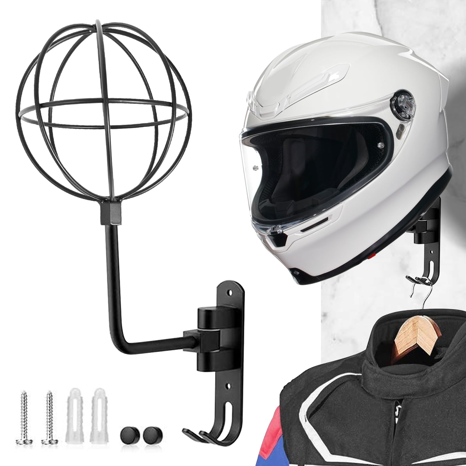 Helmhalterung Wand - Helmhalterung für Motorrad - Motorradhelm Halterung Wand - Helmhalter für Fahrrad Motorrad Helmablage Fahrradhelmzubehör mit Haken für Taktische Weste, Helm und Jacke von BORDEAG