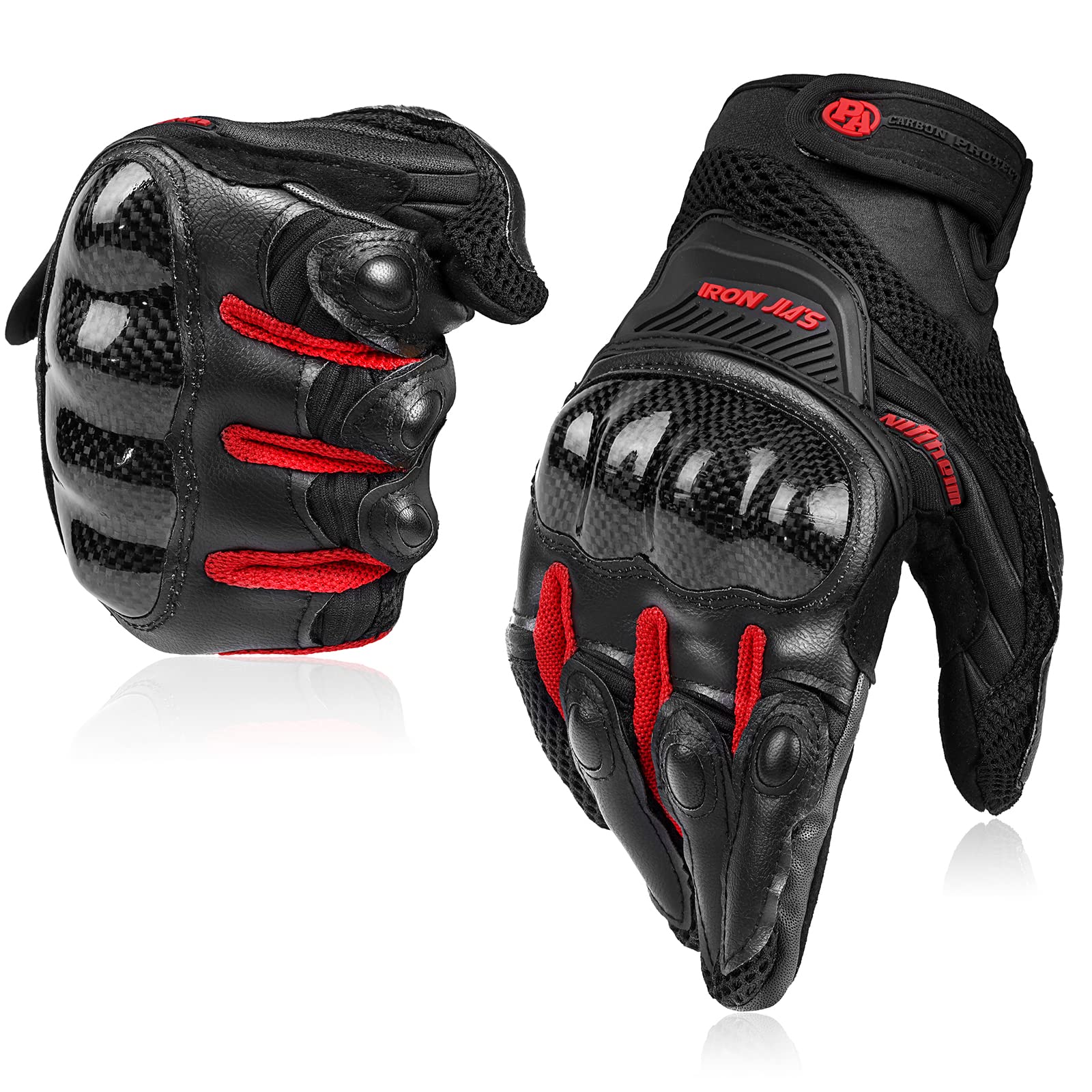 BORLENI Motorradhandschuhe Atmungsaktive Motorradhandschuhe Leder Vollfinger Knöchelschutzpolster Touchscreen Rot XXL von BORLENI