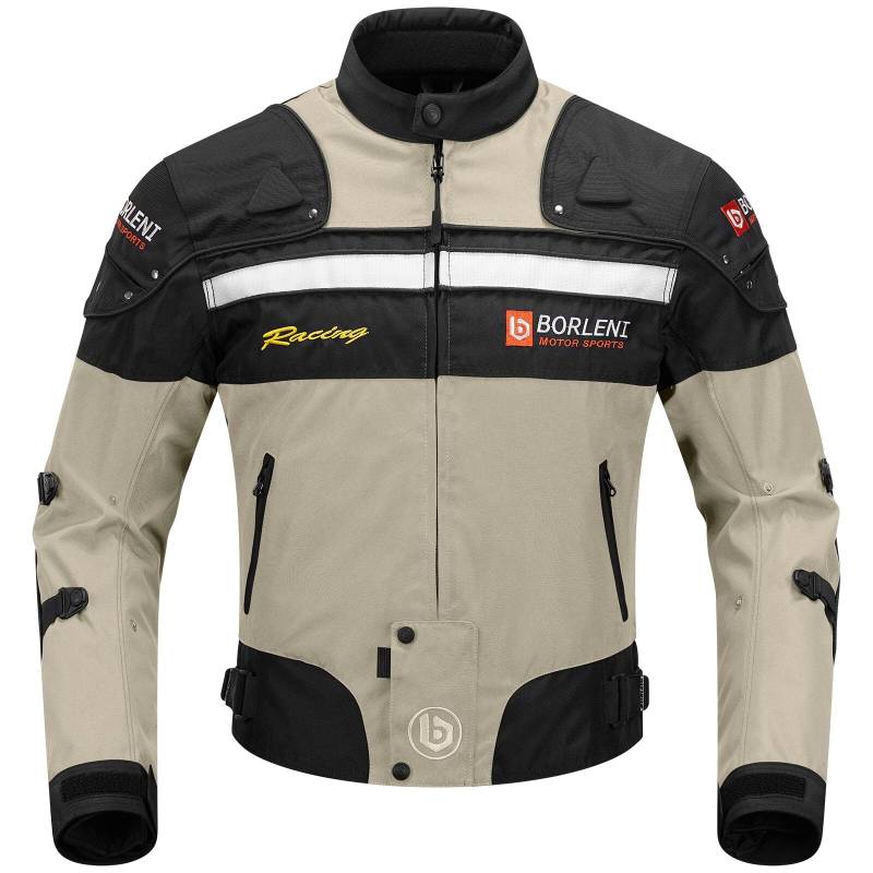 BORLENI Motorradjacke Herren 4 Saison Motorrad Jacke Textiljacke Winddicht mit Herausnehmbarem Liner Protektoren Protektor Jacke Roller Biker Touren Männer Damen Braun XL von BORLENI