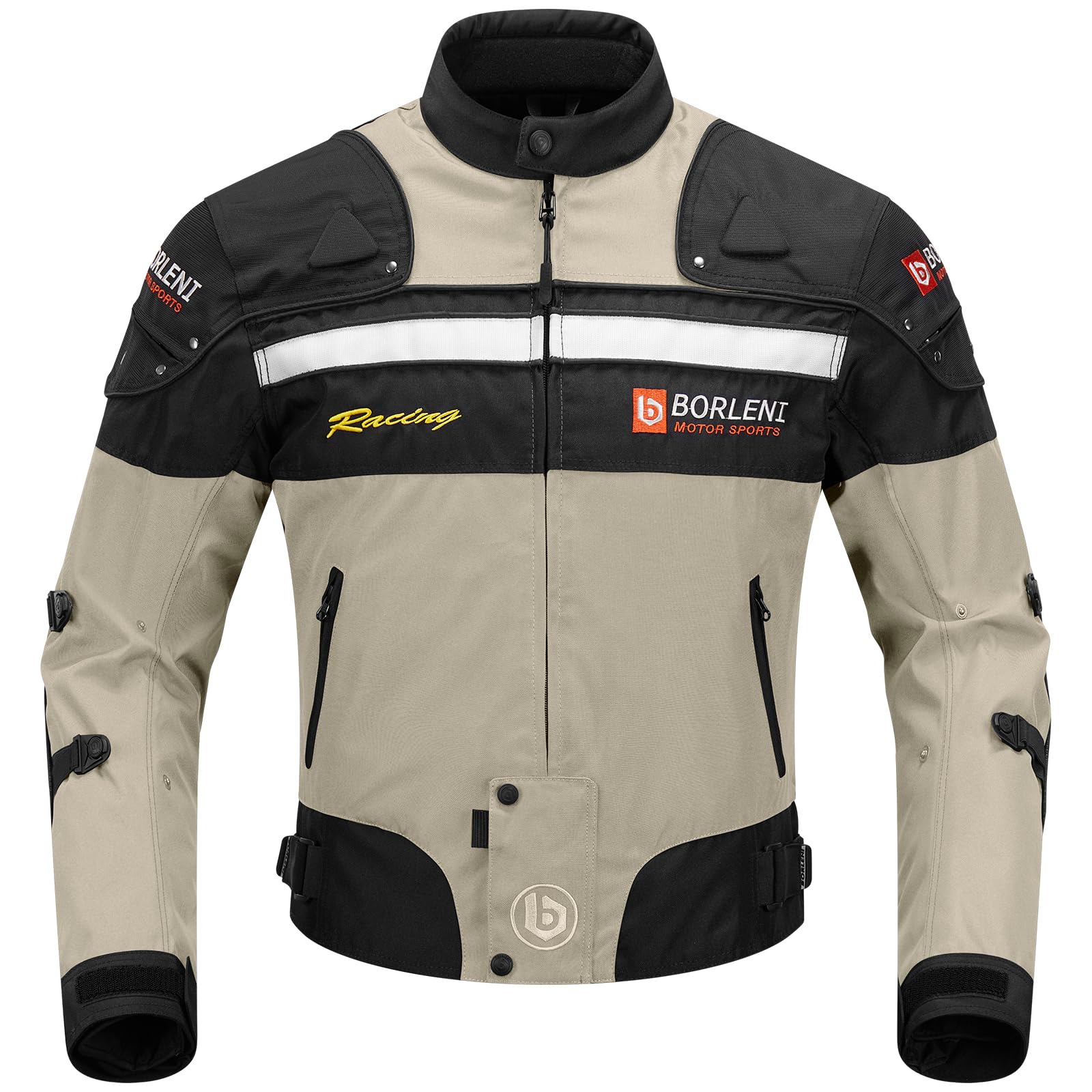 BORLENI Motorradjacke Herren Winter Motorrad Jacke Textiljacke Winddicht mit Herausnehmbarem Liner Protektoren Protektor Jacke Roller Biker Touren 4 Jahreszeiten Herren Damen Braun L von BORLENI