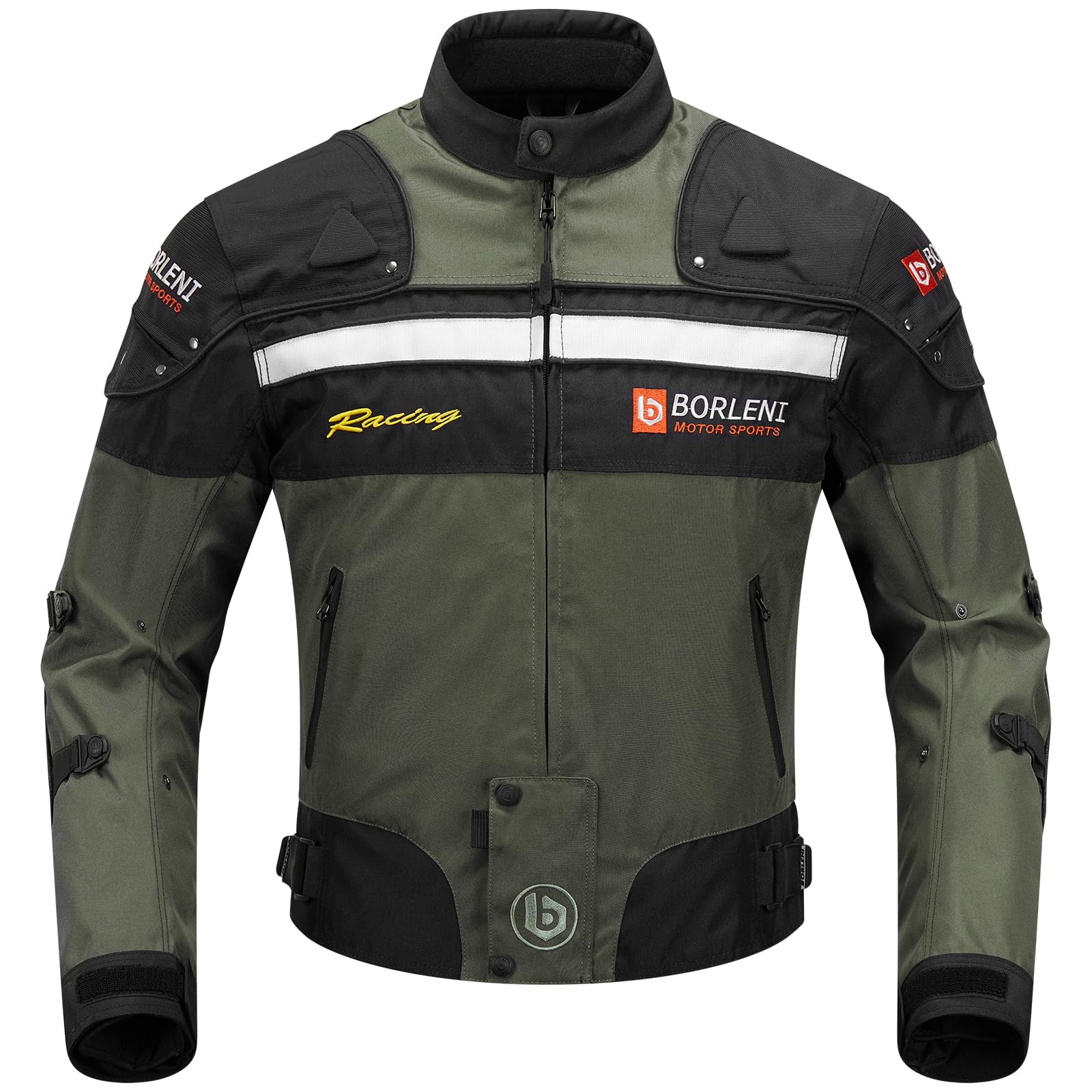 BORLENI Motorradjacke Herren Winter Motorrad Jacke Textiljacke Winddicht mit Herausnehmbarem Liner Protektoren Protektor Jacke Roller Biker Touren 4 Jahreszeiten Herren Damen Olive L von BORLENI