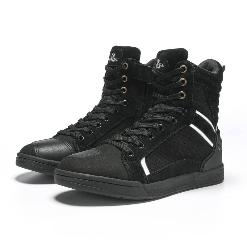 BORLENI Motorradschuhe Herren Sommer Motorradstiefel Männer lässige atmungsaktive Leder motorrad sneaker reissverschluß mit Schaltpolster, Rutschfeste Sohle(Schwarz, 40) von BORLENI