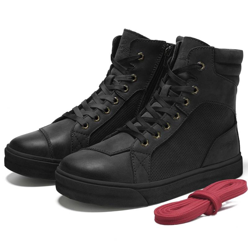 BORLENI Motorradschuhe Herren Sommer Motorradstiefel Männer lässige atmungsaktive Leder Motorrad Sneaker reissverschluß mit Schaltpolster, rutschfeste Sohle(Schwarz, 40) von BORLENI