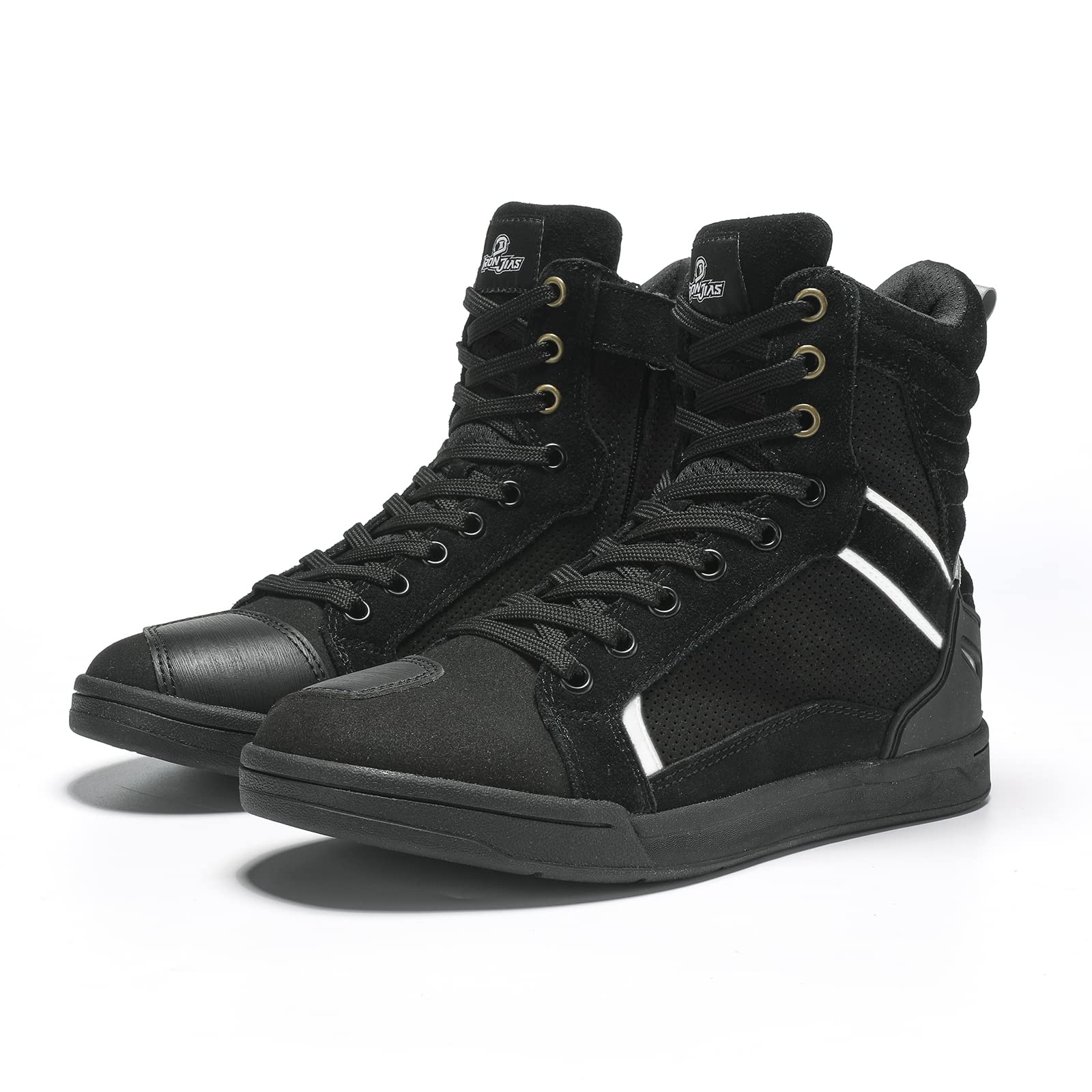 BORLENI Motorradschuhe Herren Sommer Motorradstiefel Männer lässige atmungsaktive Leder Motorrad Sneaker reissverschluß mit Schaltpolster, rutschfeste Sohle(Schwarz, 41) von BORLENI