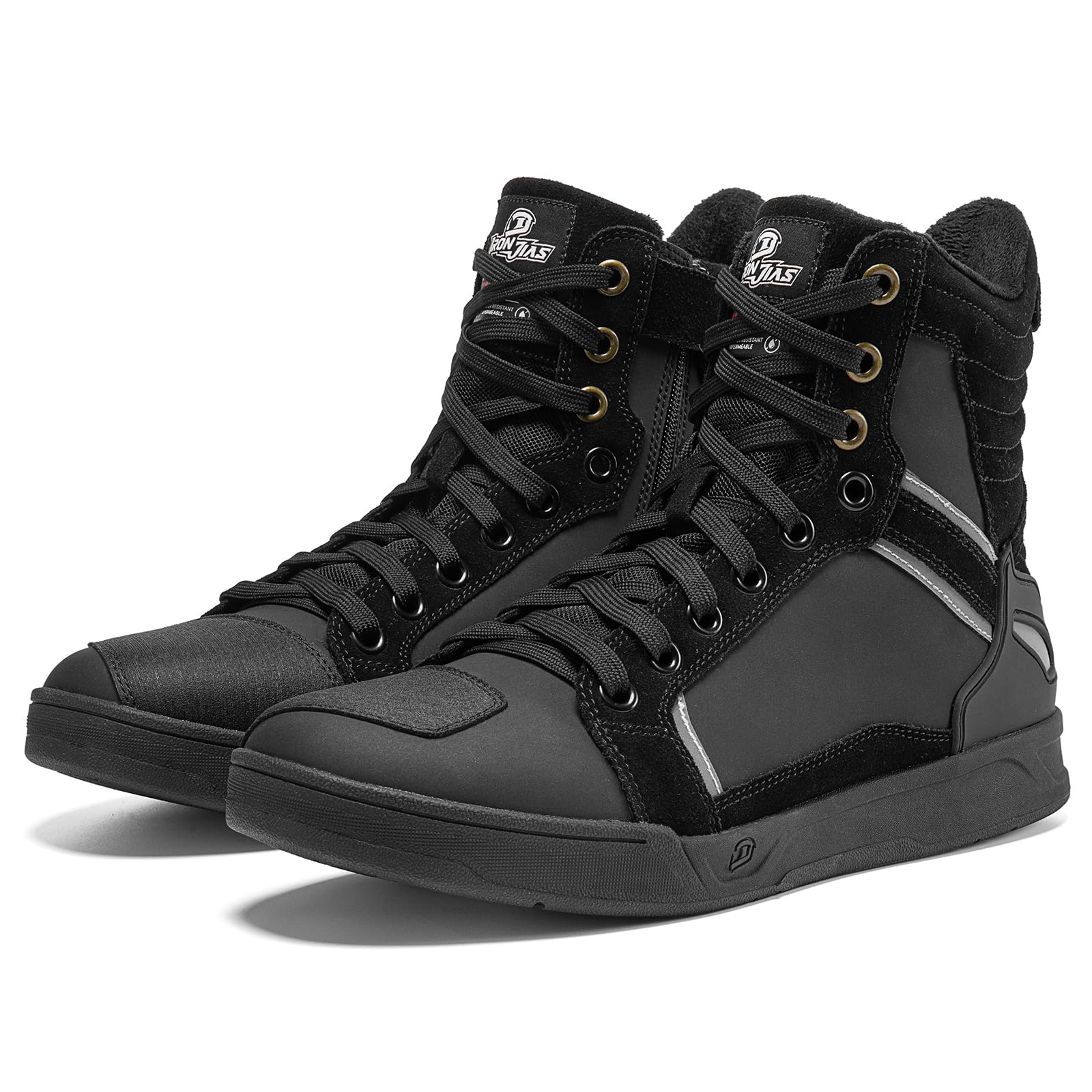 BORLENI Motorradschuhe Herren Winter Plus Samt Warm Motorradstiefel Männer Fleecegefütterte Schuhe Lässige Motorrad Sneaker Reissverschluß mit Schaltpolster, Rutschfeste Sohle(Schwarz, 41) von BORLENI