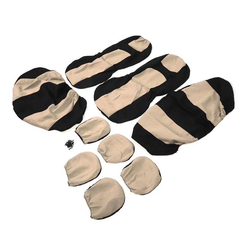 BOROCO 9-teiliges Autositzbezug-Schutz-Set, Atmungsaktiv, Universelles Zubehör für 5-Sitzer-Autos (beige+schwarz) von BOROCO