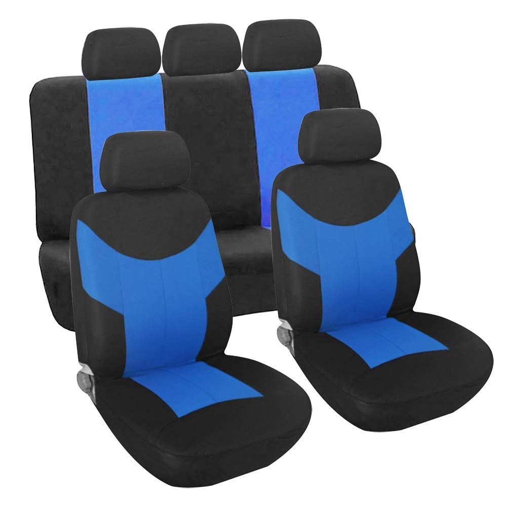 BOROCO 9-teiliges Autositzbezug-Schutz-Set, Bequemes Universal-Zubehör für 5-Sitzer-Autos (Blau Schwarz) von BOROCO