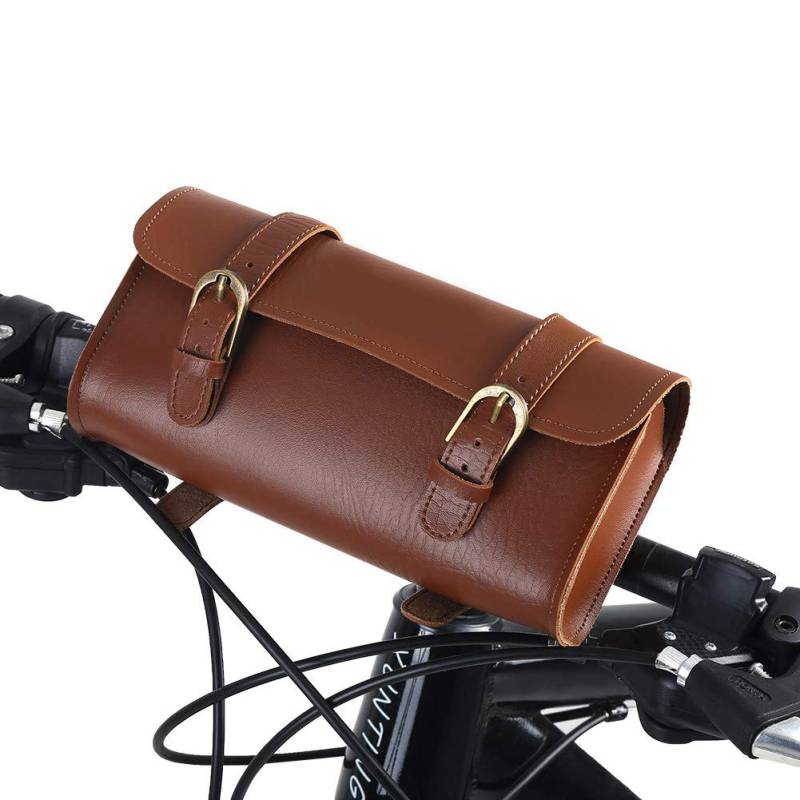 BOROCO Fahrradtasche Leder,Rahmentasche Fahrrad Im Retro-Stil Kunstleder,Braun Fahrradtaschen für Ebike,Mountainbike (22.2x9.8x6cm) von BOROCO